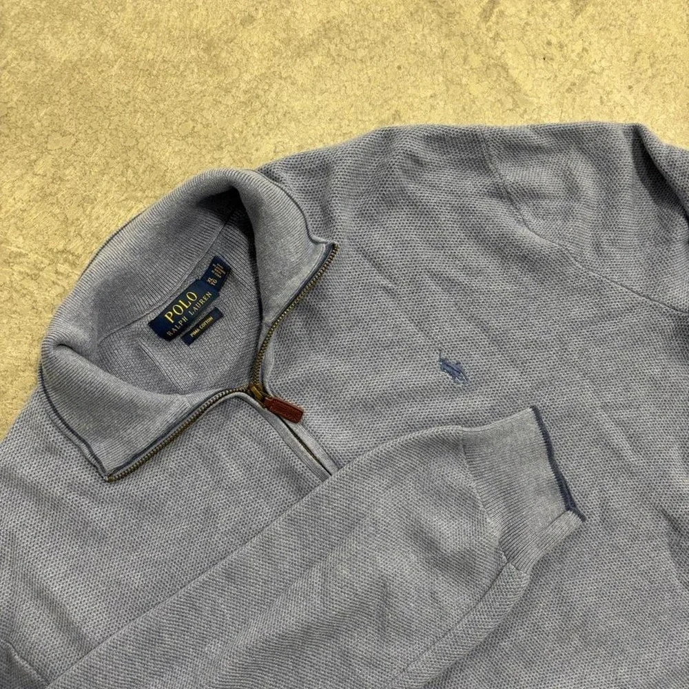 Polo Ralph Lauren Baby Blue Pima Cotton Quarter Zip Sweater Men's Large